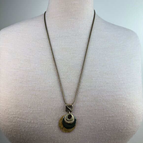 Brass Tone & Enamel Layered Pendant Necklace 29" - Picture 1 of 6